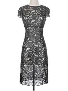 L'AGENCE Sheer Metallic Black Lace Midi Dress | 2